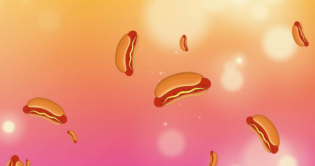 Floating Hotdogs on Vibrant Gradient Background Illustration