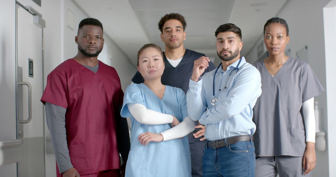 Confident Medical Team Standing Together in Hospital Corridor - Free Images, Stock Photos and Pictures on Pikwizard.com