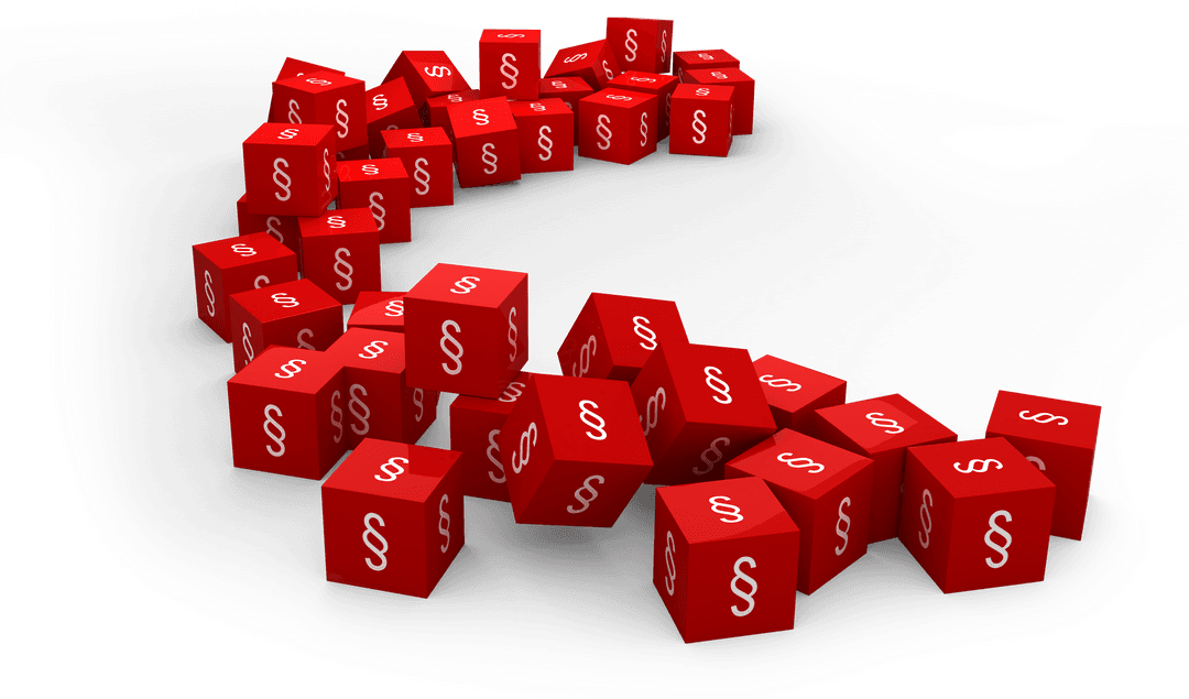Transparent Red Blocks with Section Symbols in Creative Arrangement