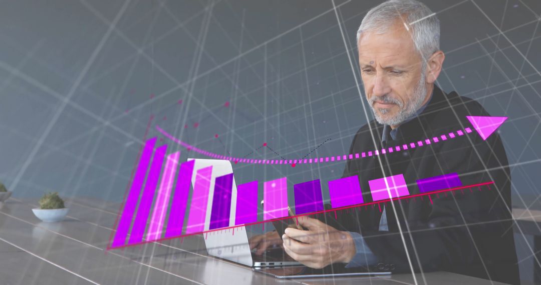 Caucasian Businessman Analyzing Digital Financial Data on Smartphone