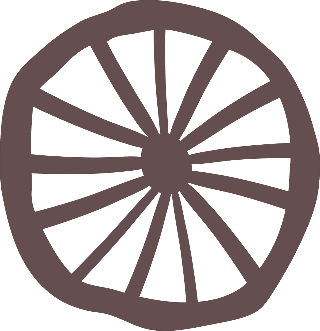 Stylized Wagon Wheel Design with Sketched Spokes on Transparent Background