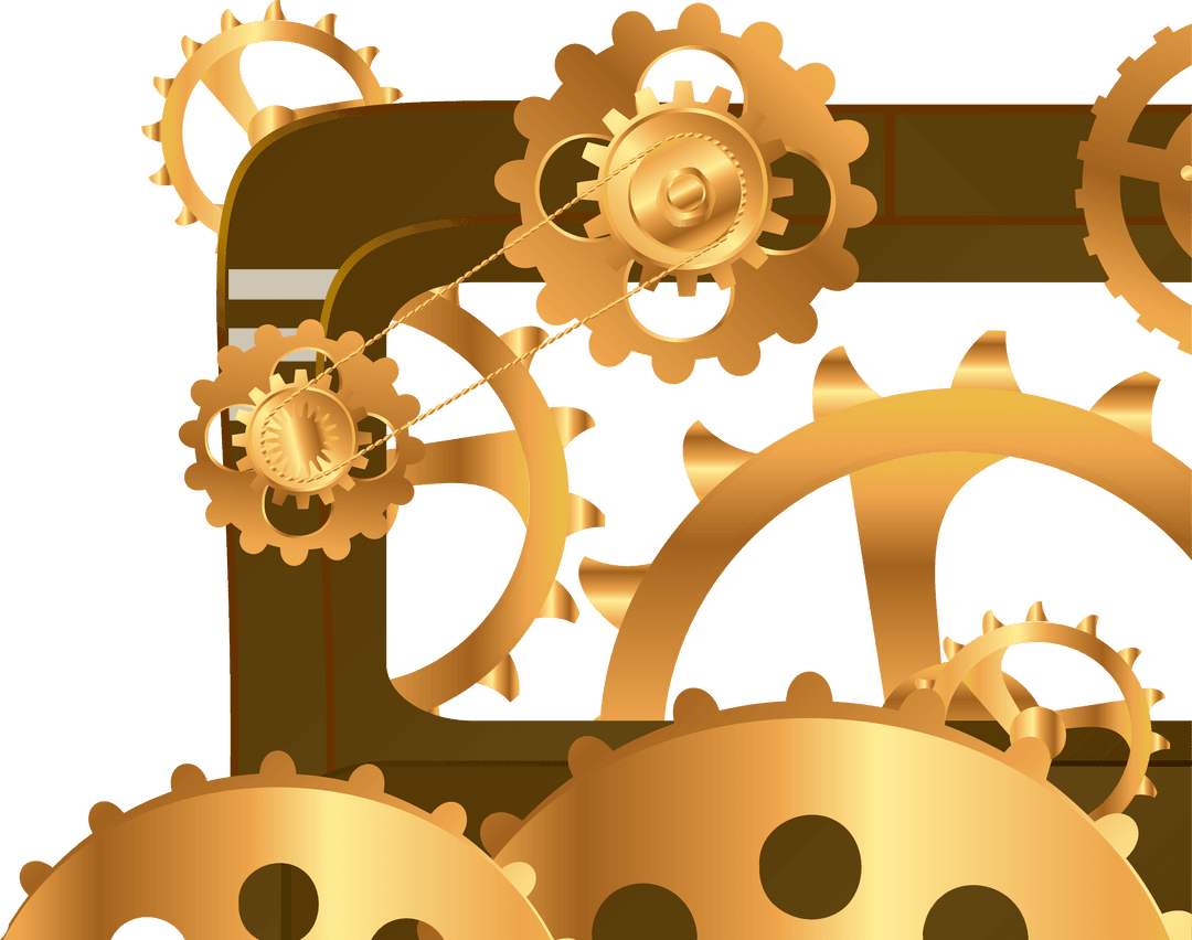 Golden Gears in Steampunk Style Rotating on Transparent Background