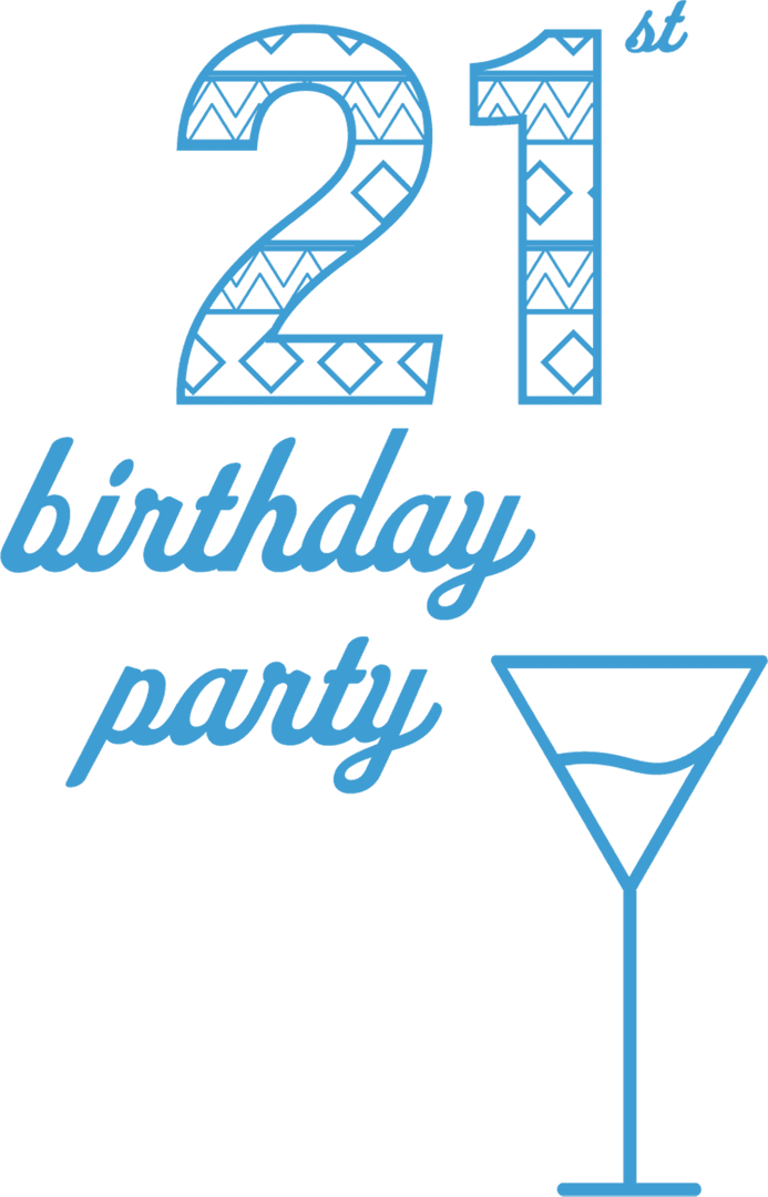 Blue 21st Birthday Party Design on Transparent Background