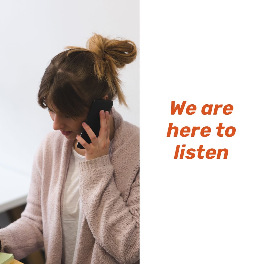 Woman Talking on Mobile Phone in Office Support Concept Design