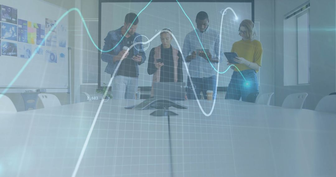 Business Team Analyzing Digital Data in High-Tech Office