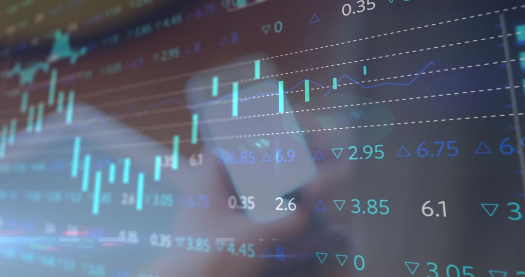 Financial Data Displayed on Smartphone Screen with Algorithm Overlay