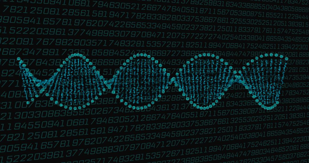 Digital DNA Strand Overlaid on Binary Code Background