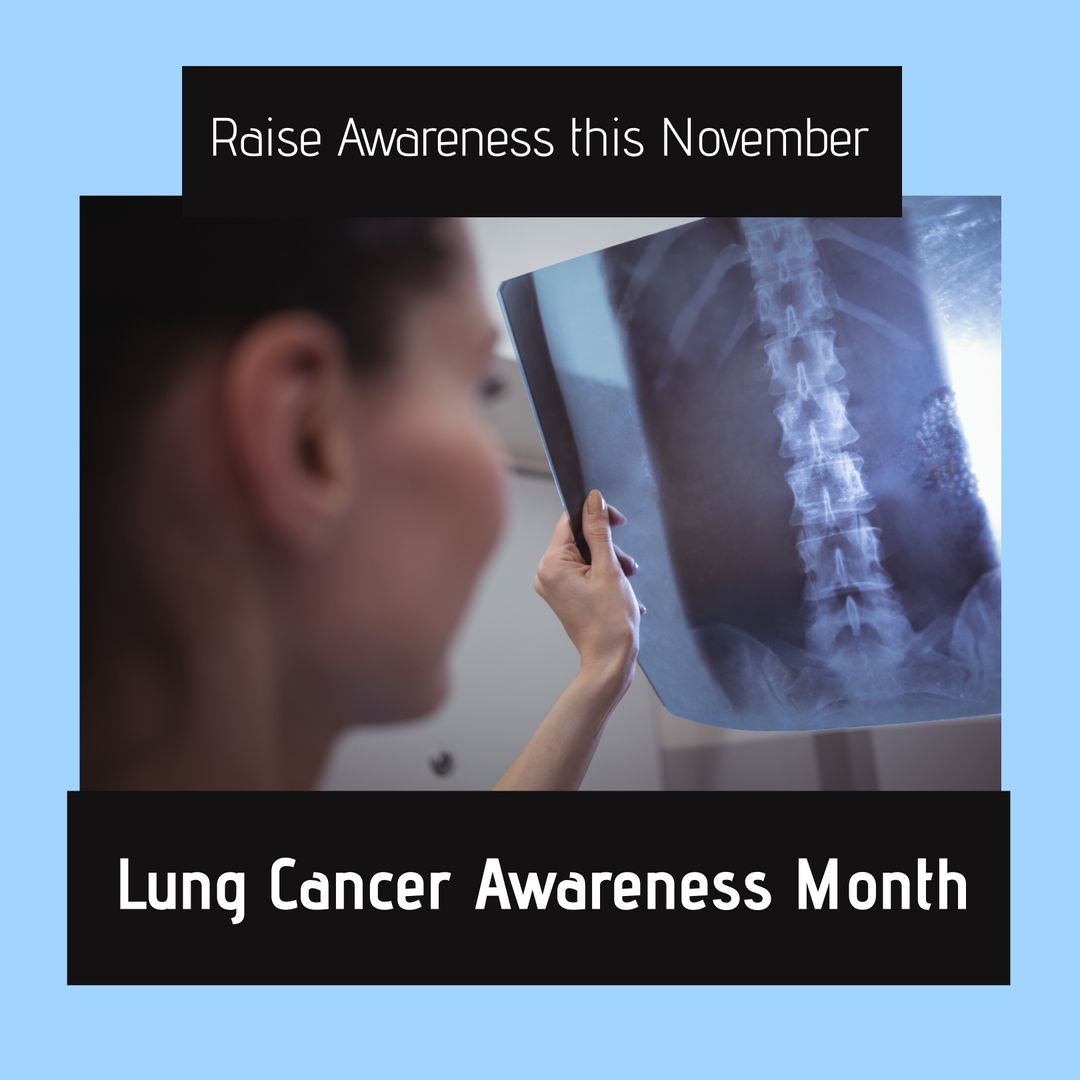 Lung Cancer Awareness Banner with Doctor Examining X-Ray