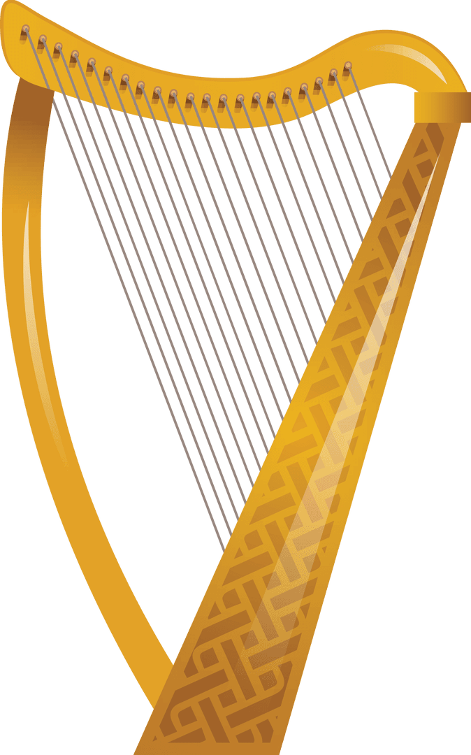 Golden Harp Illustration on Transparent Background