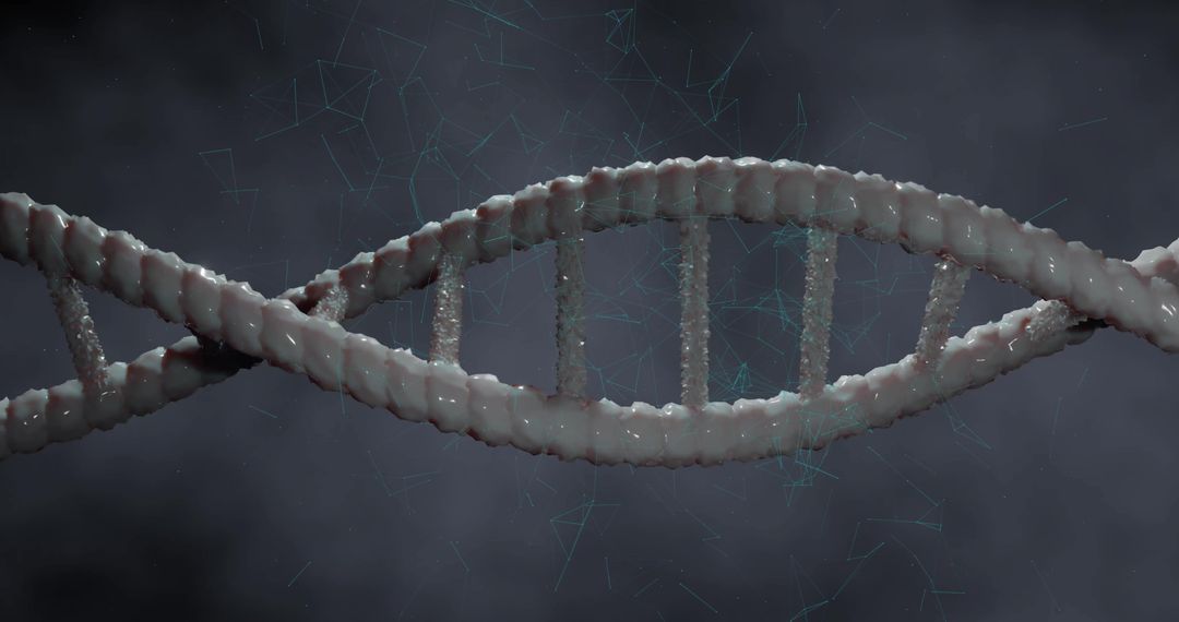 Close-Up of DNA Strand with Digital Interface Elements