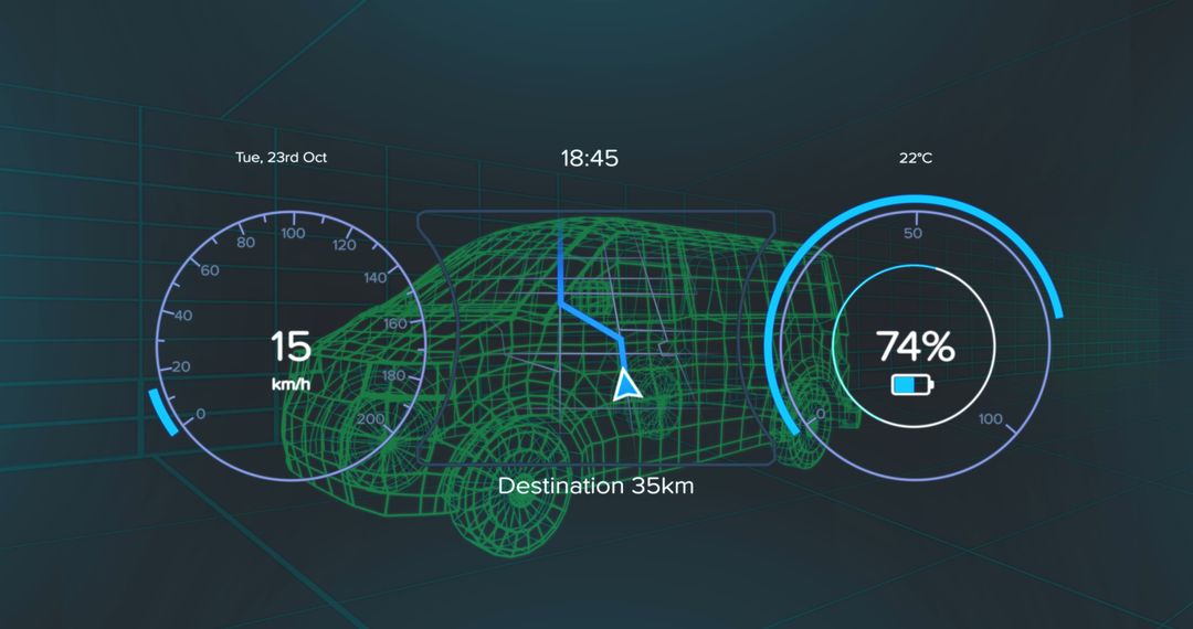Futuristic Vehicle Interface with Digital Dashboard Metrics