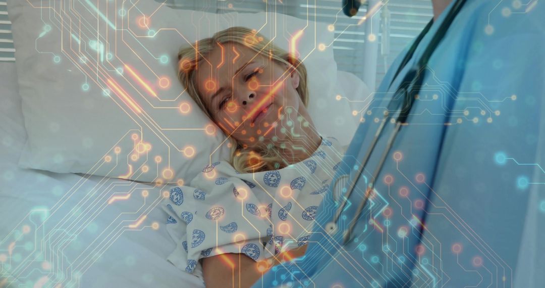 Doctor Using Stethoscope to Assess Patient in Hospital Bed