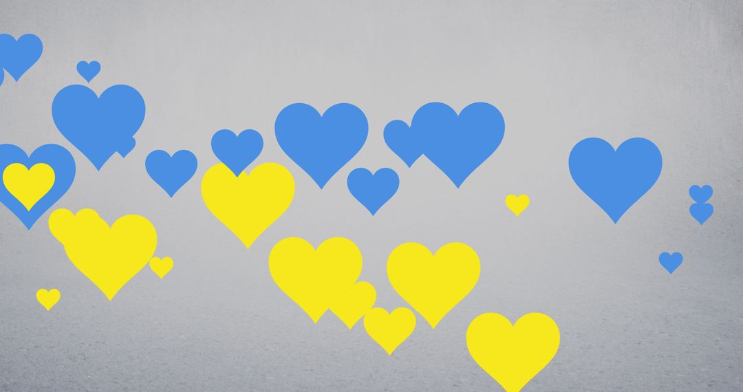 Blue and Yellow Hearts on Grey Background Illustrate Support