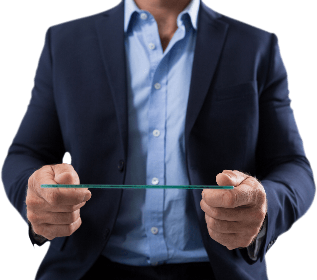 Businessman with Transparent Glass Tablet Mid Section View