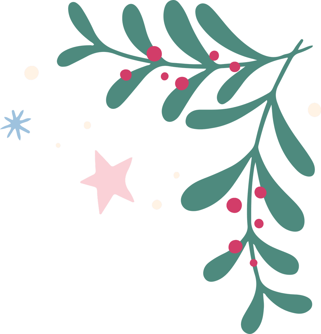 Minimalist Botanical Corner with Foliage and Stars on Transparent Background