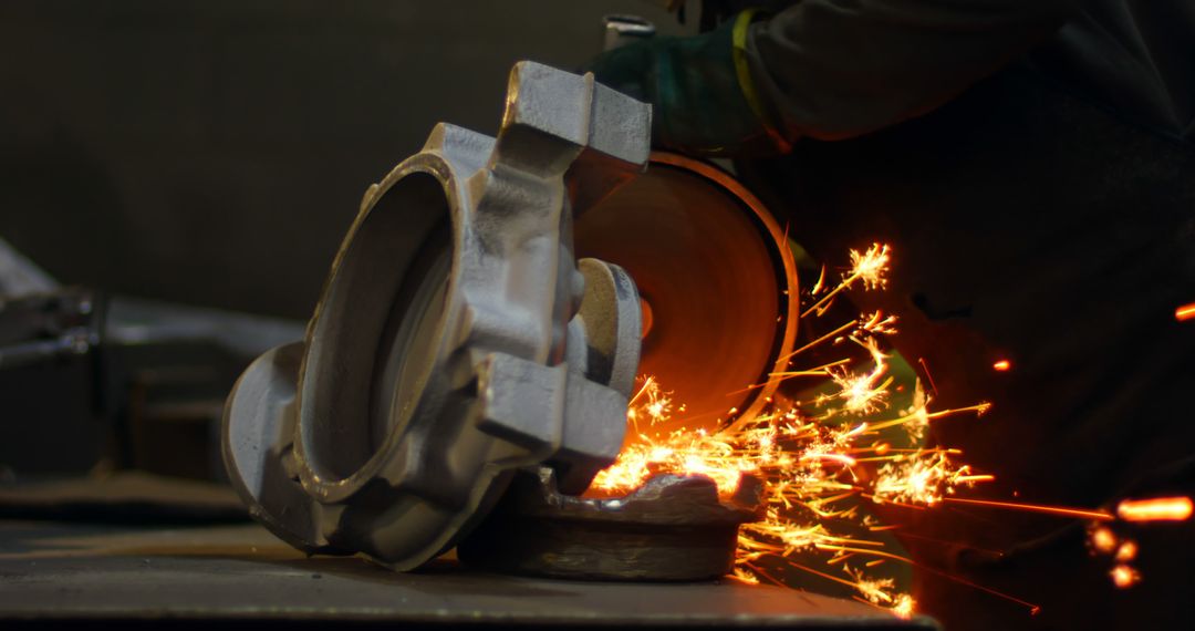 Industrial Worker Grinding Metal Gear, Sparks Flying - Free Images, Stock Photos and Pictures on Pikwizard.com