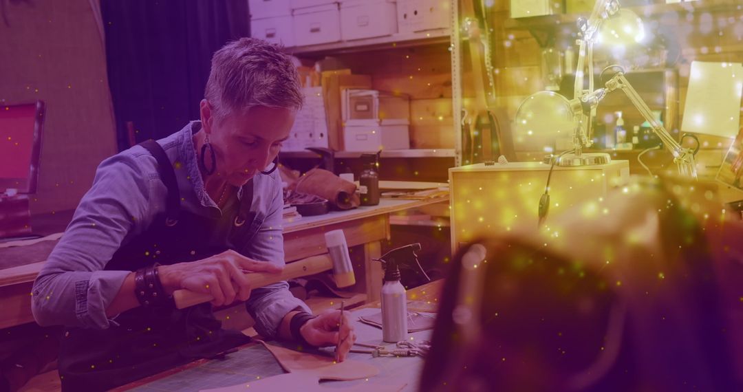 Skilled Female Artisan Working Creatively in Her Workshop