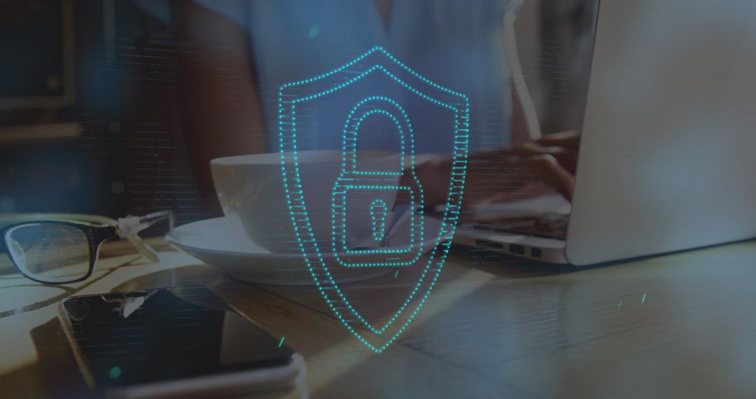 Digital Security Concept with Shield and Laptop