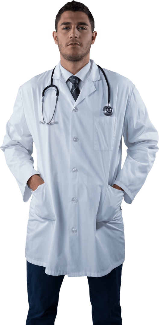 Transparent Overlay Doctor with Hands in Pockets Medical Attire
