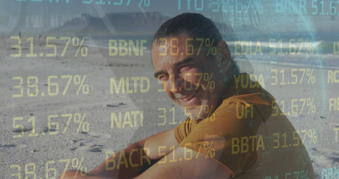 Man Relaxing in Desert with Digital Overlay and Copy Space