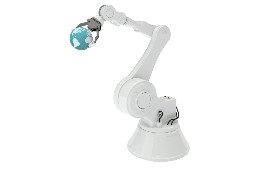 Robotic Arm Holding Globe with Transparent Background