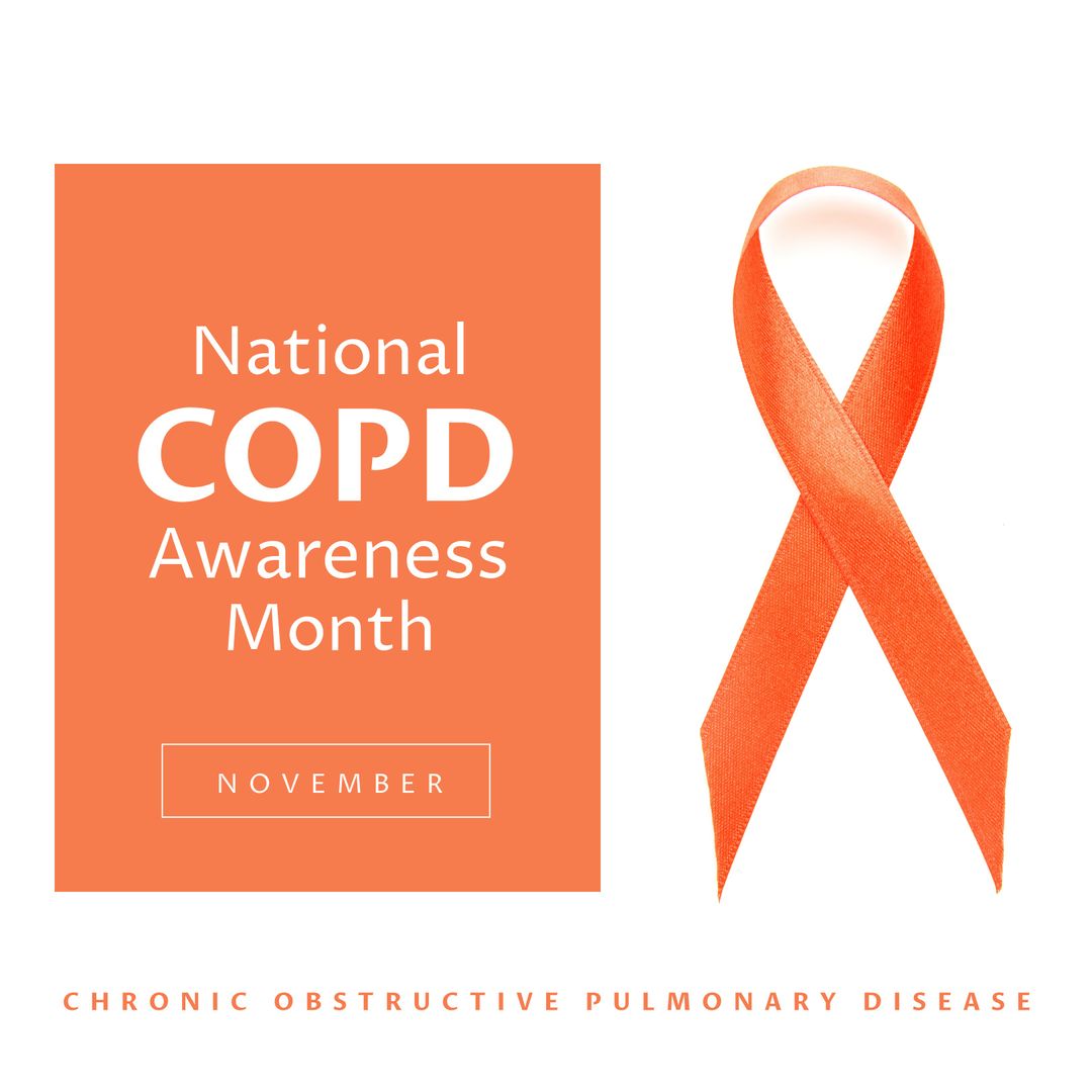 COPD Awareness Month Poster with Orange Ribbon Symbol