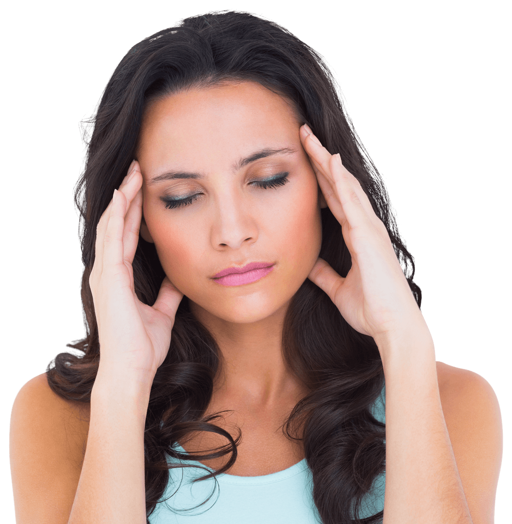 Transparent Image of Woman Touching Temples with Headache