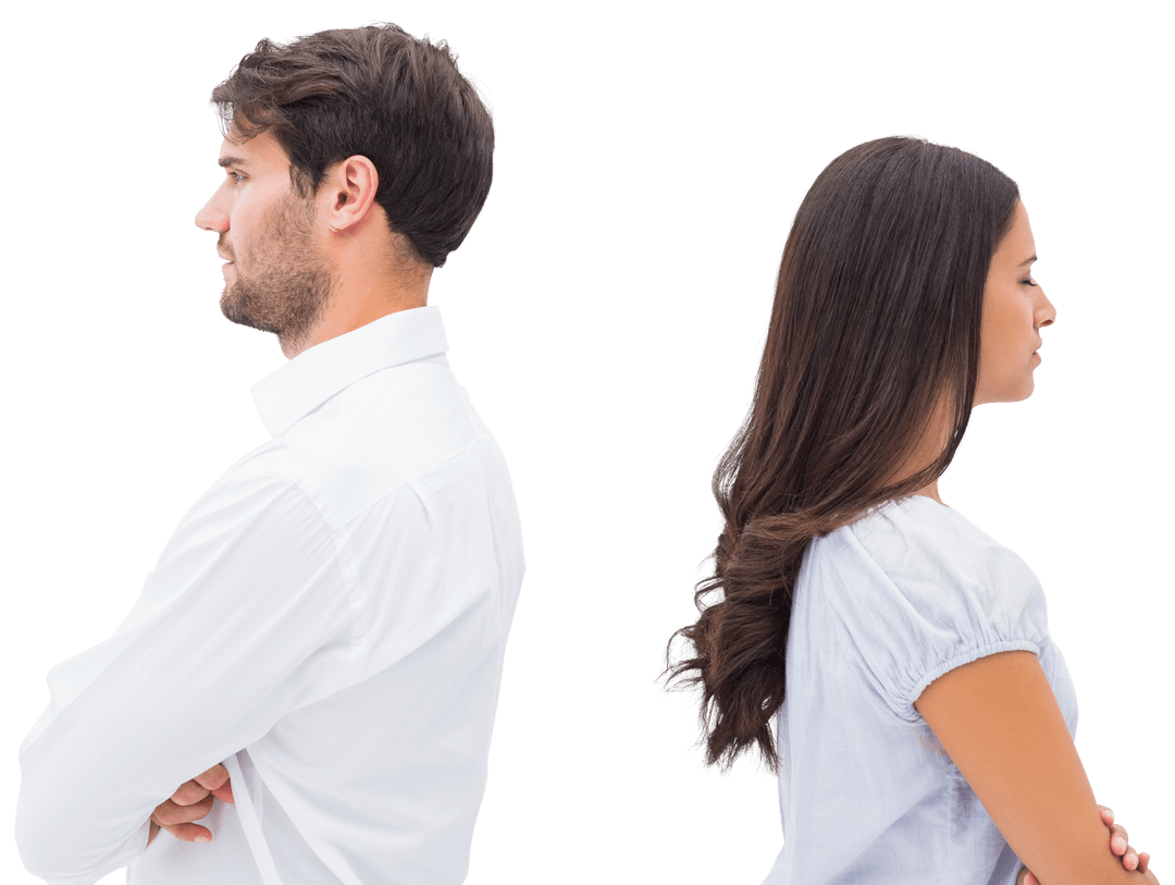 Transparent Couple Turning Back Quiet Tension Emotions Conflict