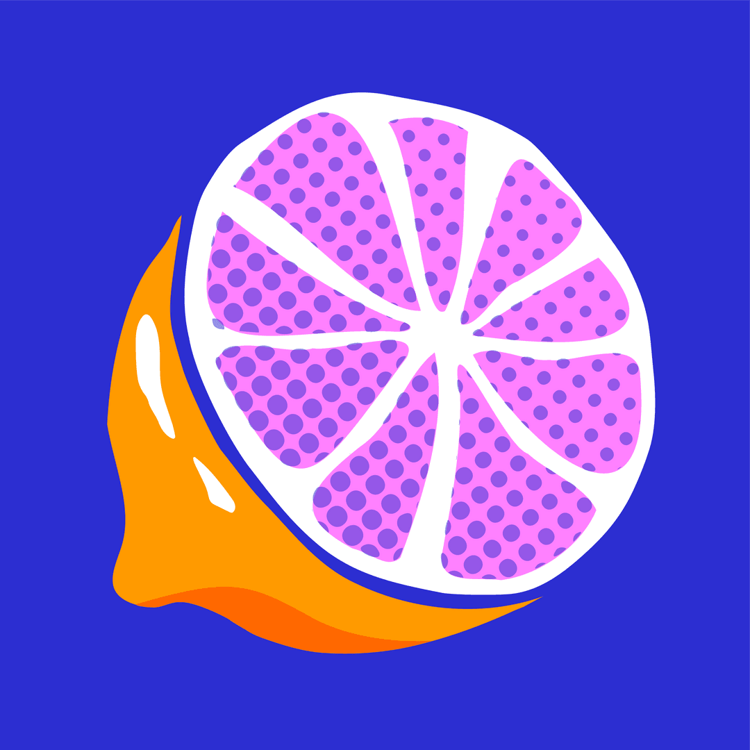 Transparent Citrus Slice with Halftone Pattern, Modern Graphic Art