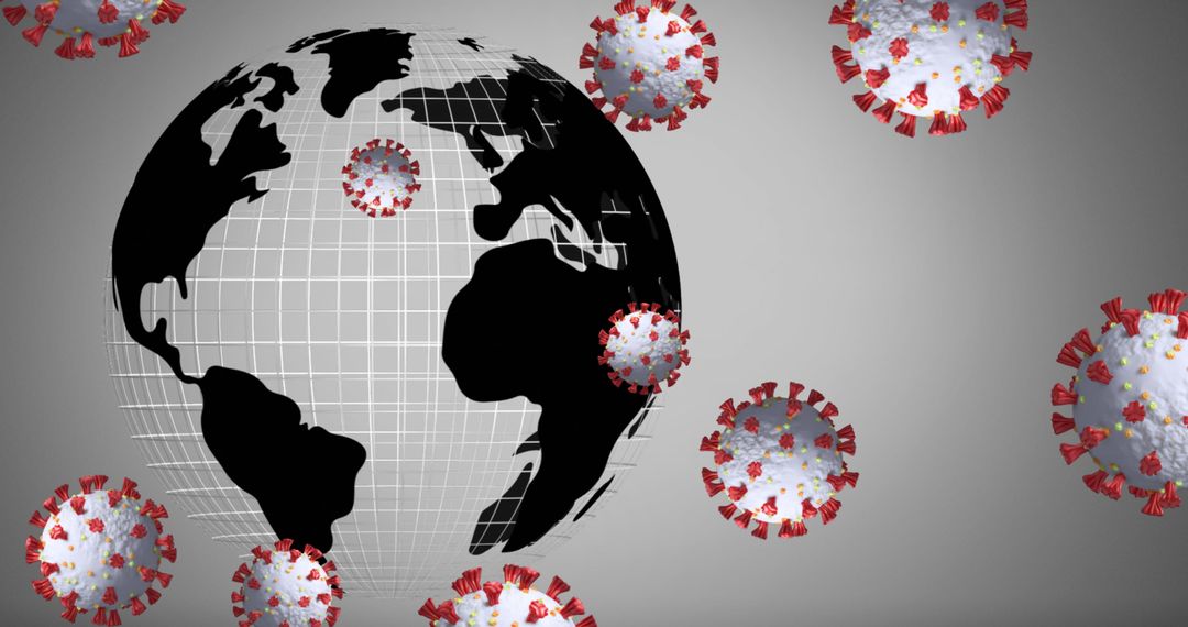 Global Pandemic Concept with Floating 3D COVID-19 Cells Around Globe