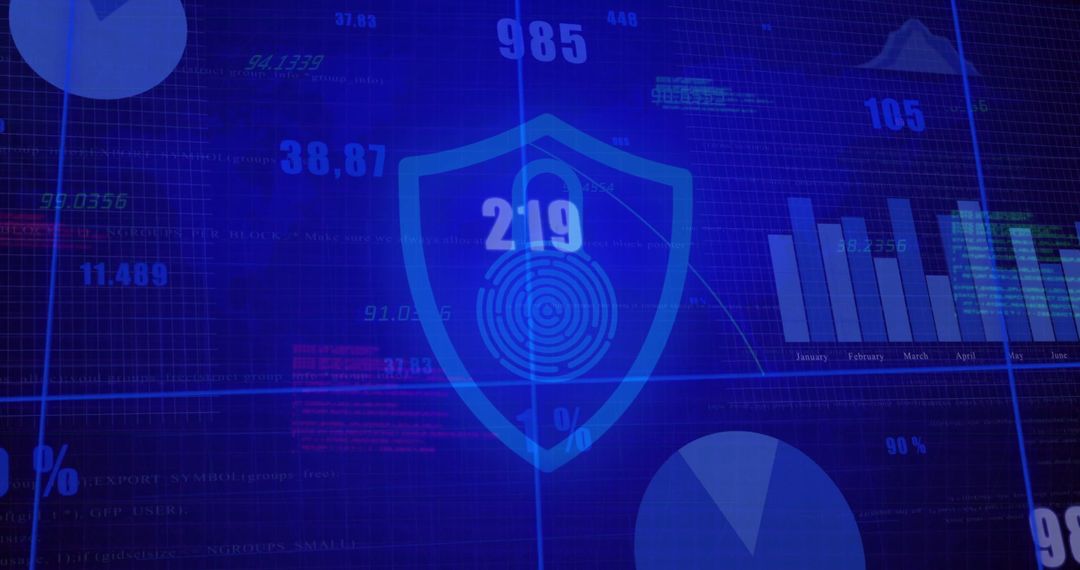 Cybersecurity Data Analysis with Fingerprint Shield Icon