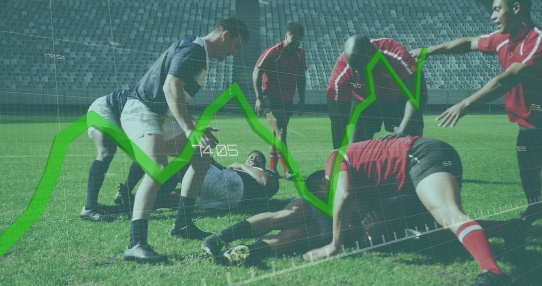 Digital Data Overlay on Multi-Ethnic Rugby Teams Playing