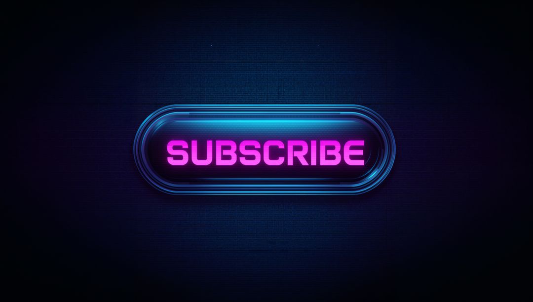 Neon Subscribe Button Futuristic Glossy CTA with Magenta Text and Cyan Halo Rings