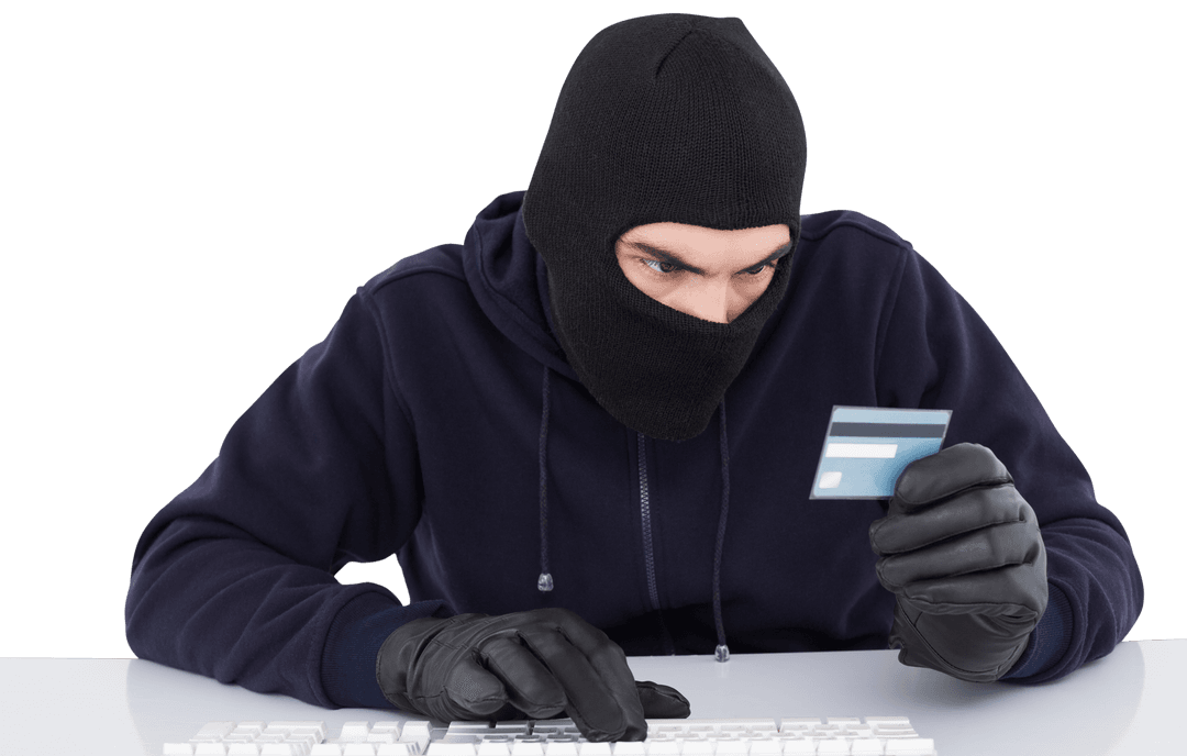 Masked Man Holding Credit Card on Transparent Background