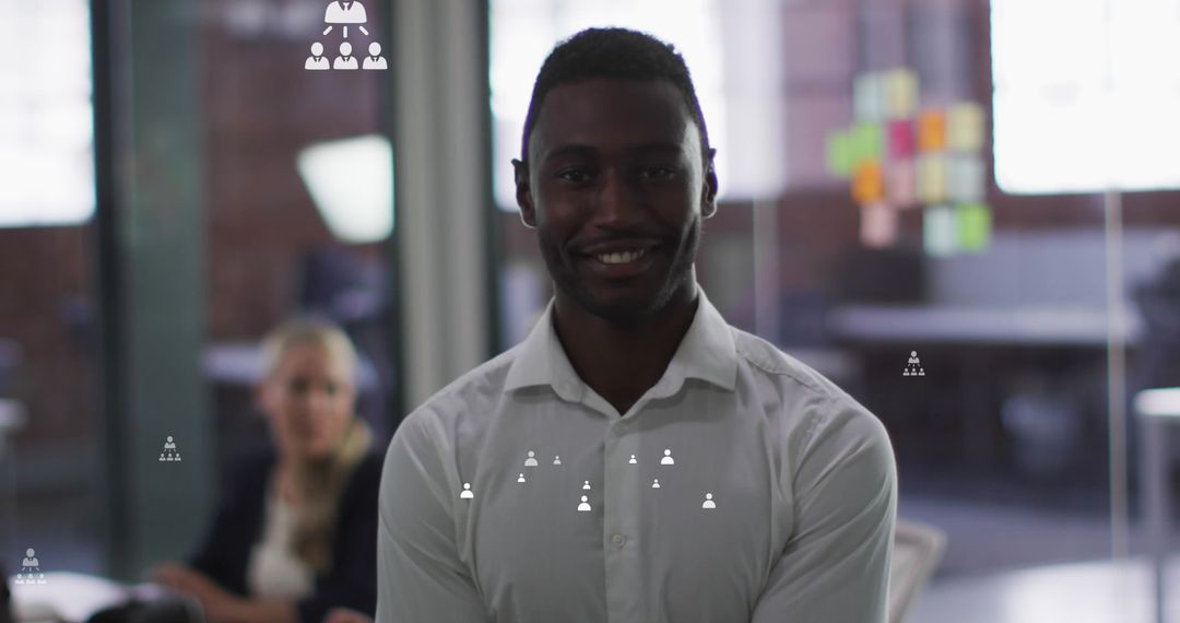 Confident Businessman in Modern Office with Digital Connections