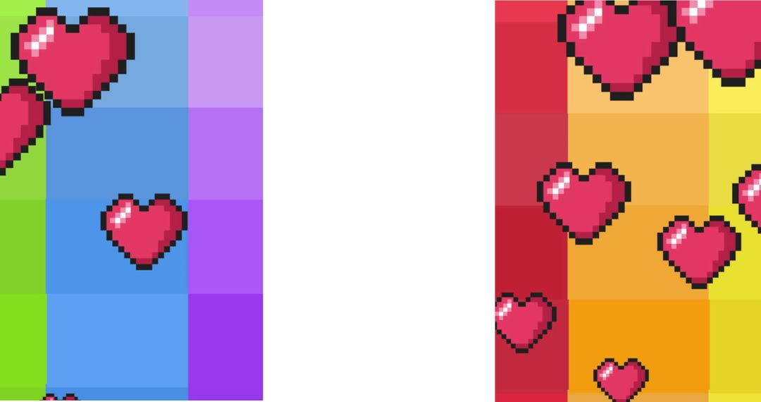 Bright Pixelated Hearts on Colorful Gradient Background