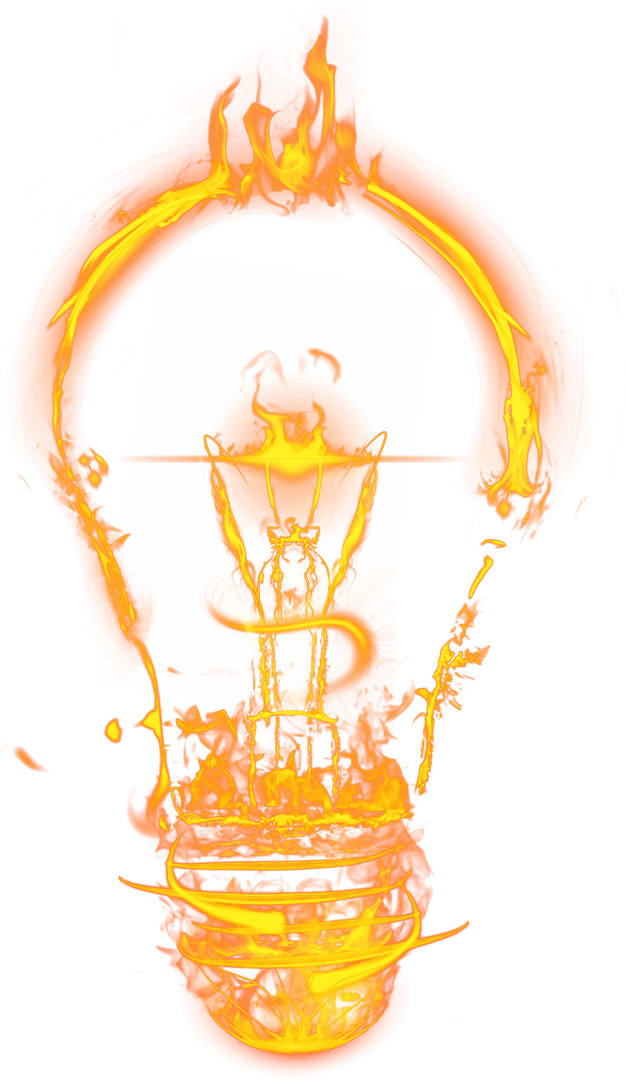Flaming Electric Light Bulb on Transparent Background Vector Illustration