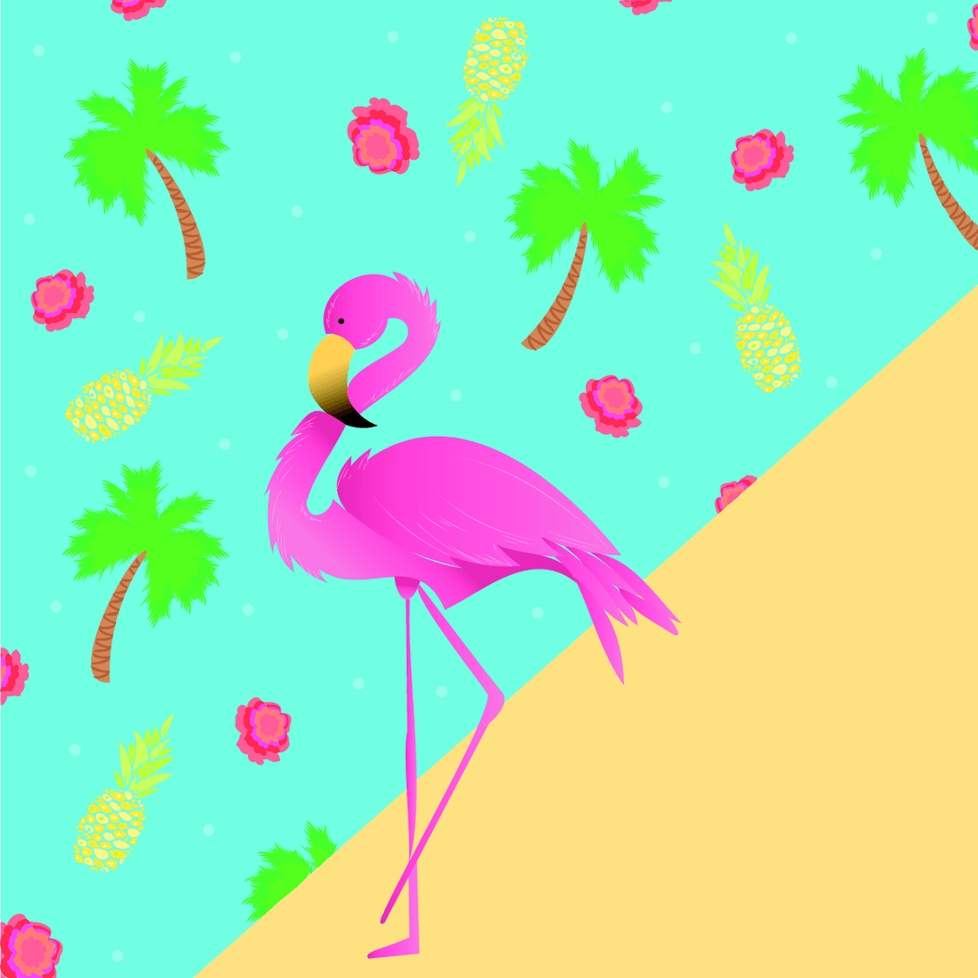 Colorful Flamingo with Summer Pattern on Transparent Background