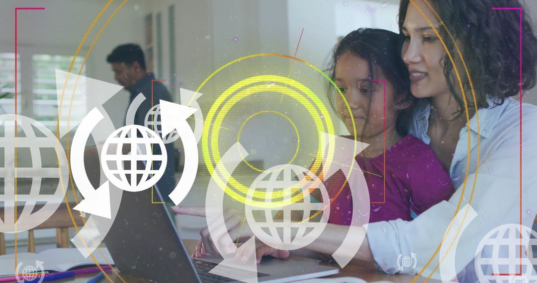 Mother and Daughter Connecting Globally with Technology