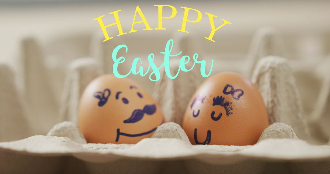Creative easter celebration with decorated eggs in carton