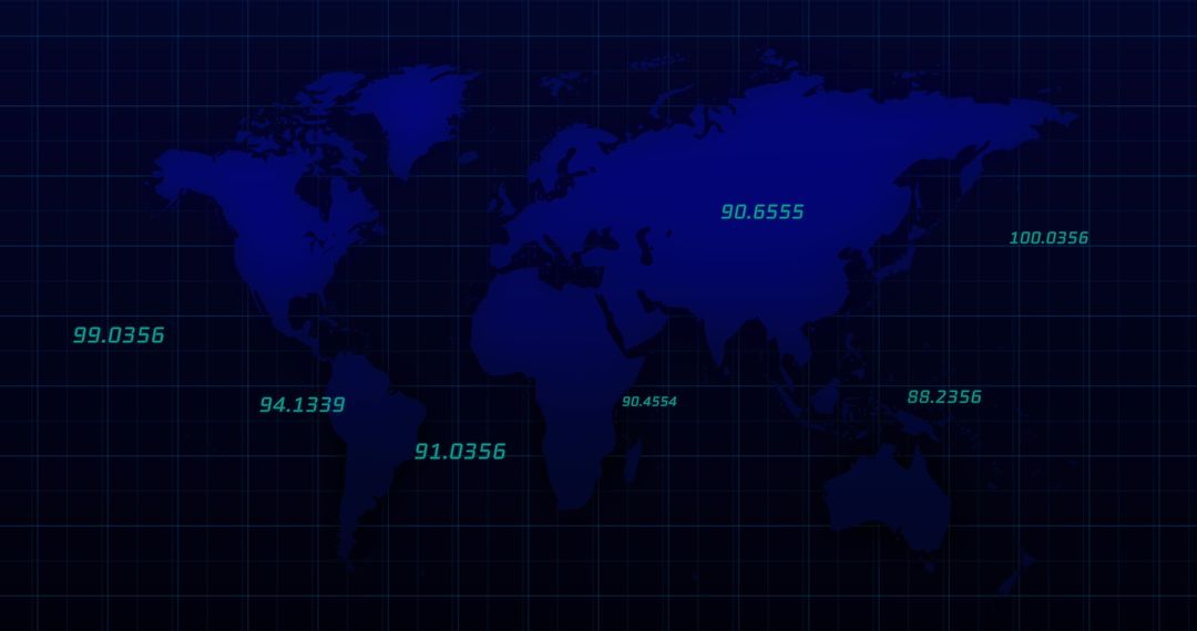 Futuristic Global Map with Floating Numeric Data Points