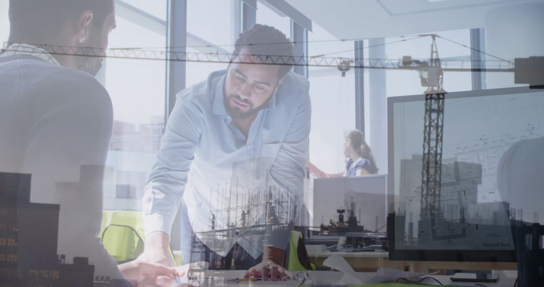 Architects Collaborating Office and Construction Site Dual Exposure