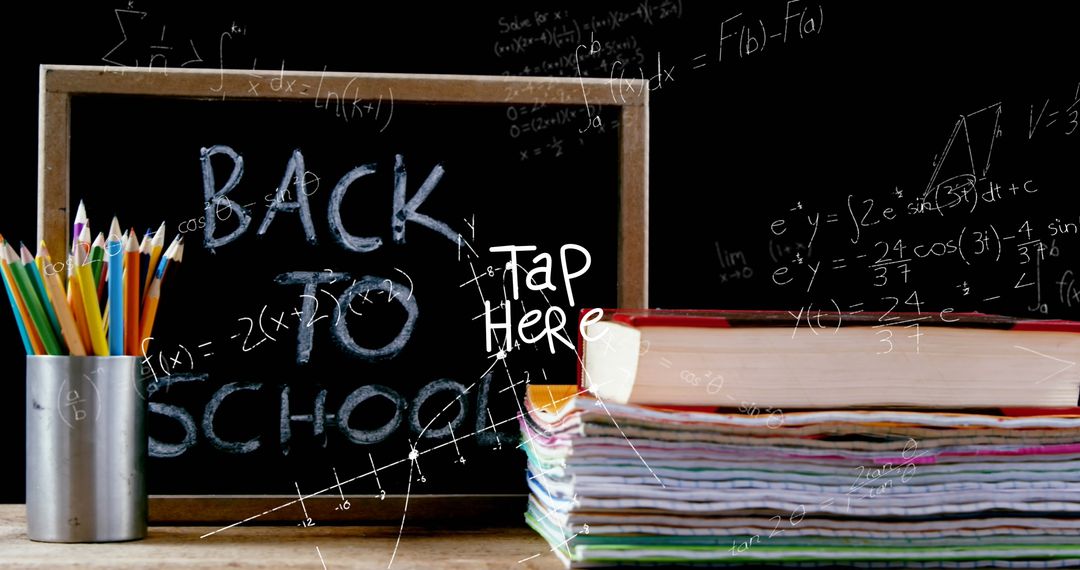 Back to School Essentials Chalkboard with Books and Pencils