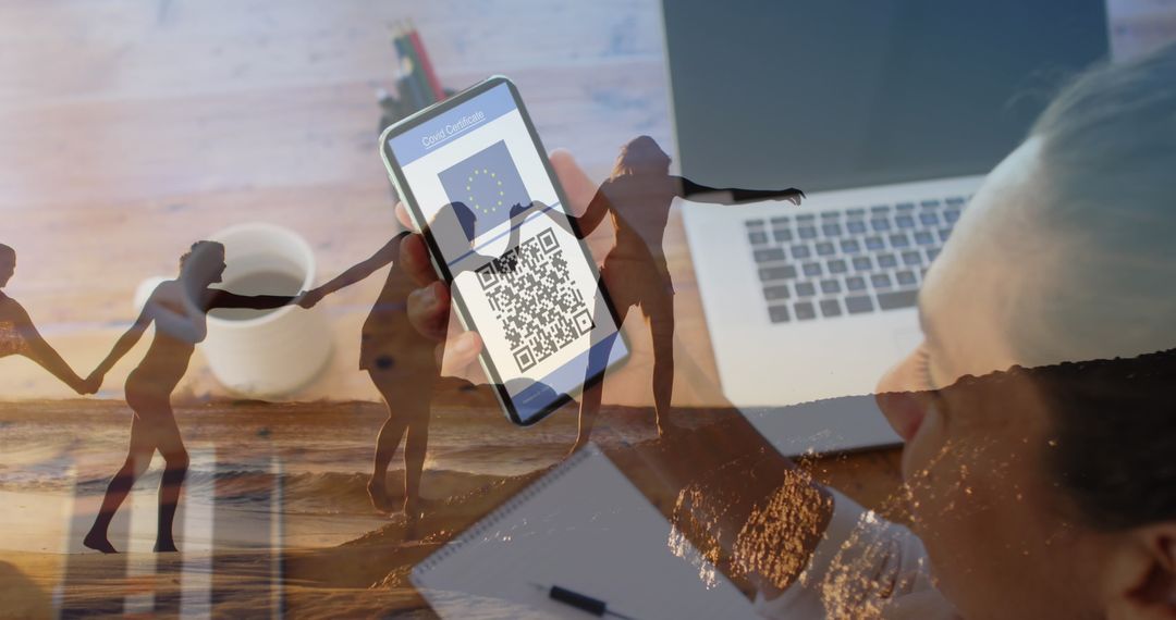 Digital COVID-19 Passport App Overlaid with Beach Scene