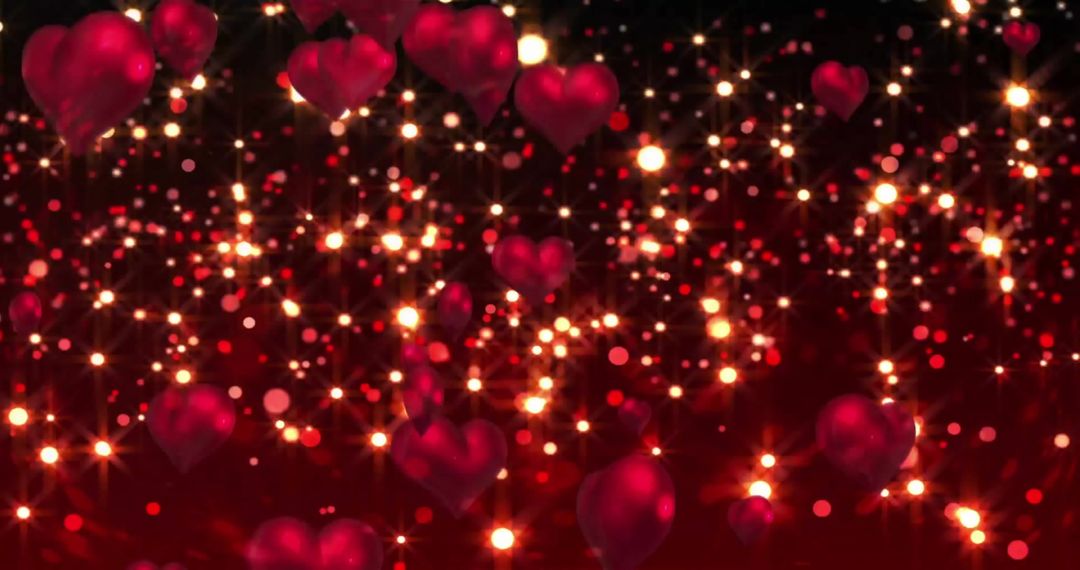 Glowing Red Hearts and Sparkling Bokeh Background