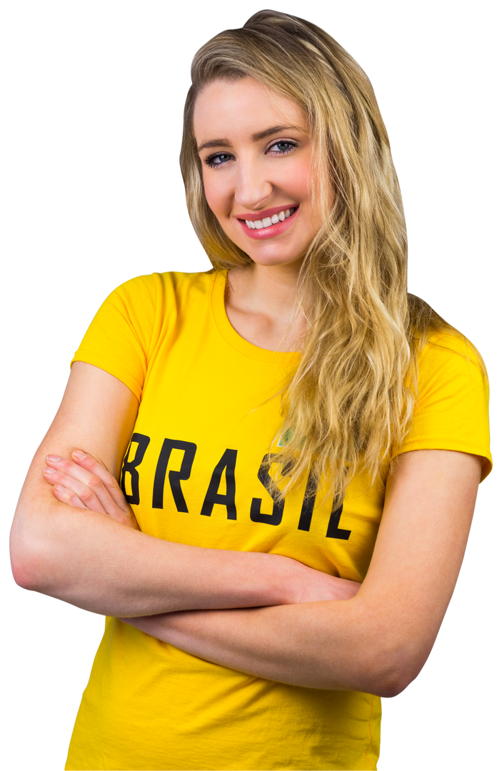 Smiling Female Football Fan in Transparent Background with Brasil T-Shirt - Download Free Stock Images Pikwizard.com