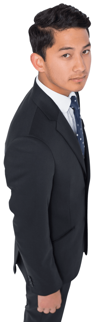 Focused Asian Businessman on Transparent Background