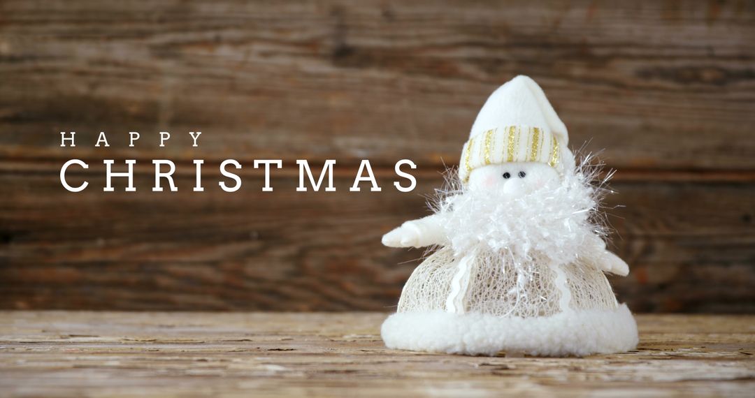 Christmas Greeting with Plush Santa Claus on Rustic Background