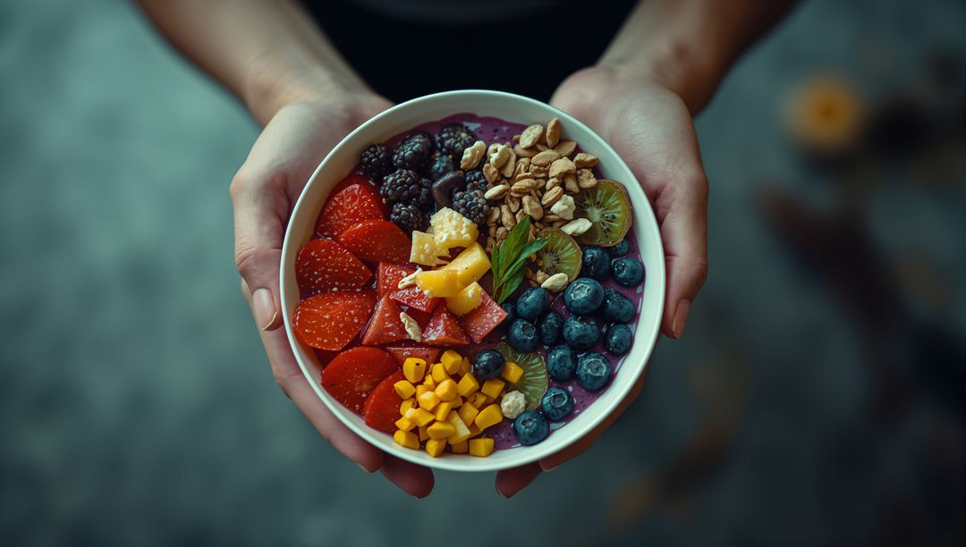 Colorful Smoothie Bowl with Fresh Berries and Nuts