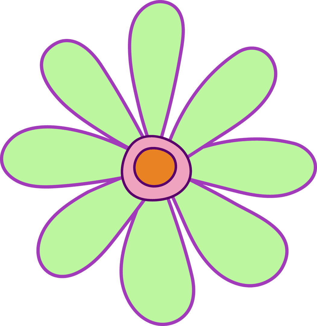 Colorful Flower with Nine Green Petals on Transparent Background